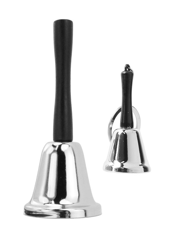 Meprotal 2pcs Hand Bell, Mini Call Bell with Keychain, Wedding Bells Dinner Bells for Inside Classroom Bell, Restaurant Service Call Bell (Silver) - Image 1